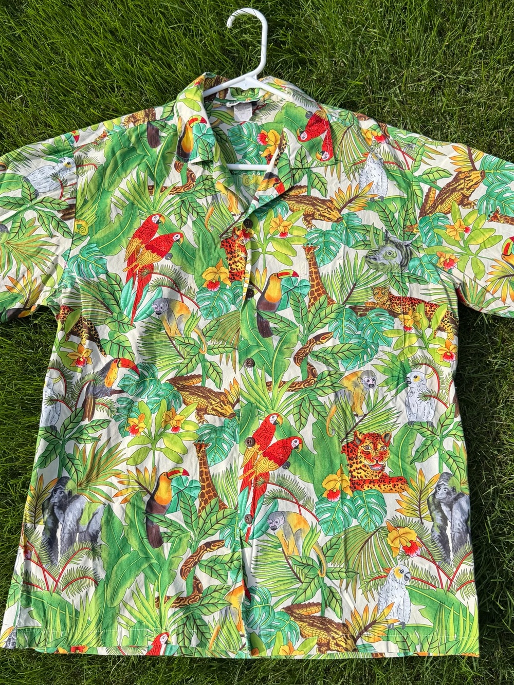 Tropical Green Print Short-Sleeve Men's Shirt aloha republic large